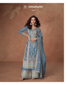 Elegante traje bordado Salwar Kameez Palazzo con codificación y lentejuelas trabajo festivo y ropa de fiesta para mujer - Product Image 3