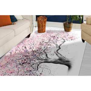 Printed Rug - <b>Pink</b> Tree <b>Painting</b> Design for Living Room,Chenille Rug - Product Image 1