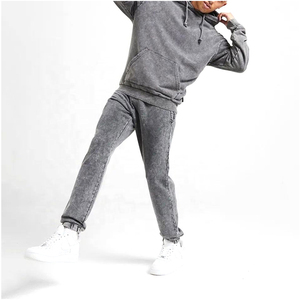 Costumes personnalisables en polaire pour hommes ensembles pour hommes sweat à capuche en coton sérigraphie logo survêtement de lavage en détresse - Product Image 1