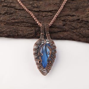 Collier pendentif tendance en fil de cuivre avec pierre de Tanzanite taille poire, pierre bleue, argent oxydé, cadeau d'anniversaire de mariage - Product Image 1