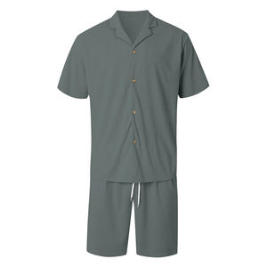 Ensemble décontracté d'été en gros pour hommes ensemble chemise boutonnée et short pour vêtements d'extérieur assortis - Product Image 3