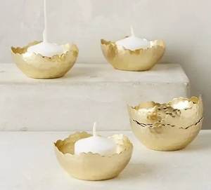 Tazón de vela de hierro martillado de diseño atractivo para luces de hogar y boda, cuencos de vela de Metal con acabado dorado decorado - Product Image 2