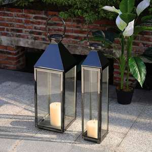 Ensemble de 2 lanternes en métal pour bougeoir photophore avec verre pour table maison intérieur jardin sol mariage ensemble de 2 pièces fer, iro - Product Image 3