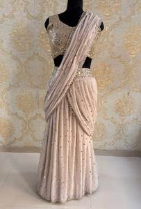 Conjunto de Lehenga Azul Rey de Poliéster Georgette Hasta el Suelo, Blusa Bordada con Vuelo de Cuatro Puntos y Cinco Metros, Elegante Dupatta para Fiesta - Product Image 3