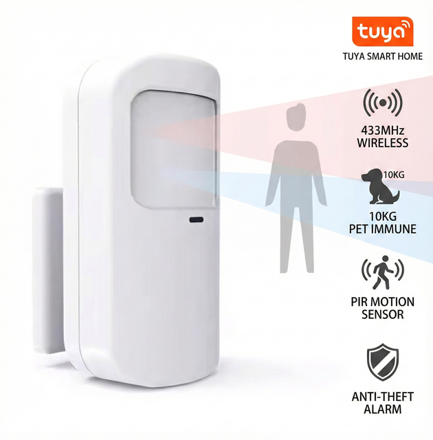 Tuya Smart Home Security 433MHz Wireless PIR Motion Sensor 10KG Pet Immune Plastic 50-100m Detection Range Anti-theft Alarm