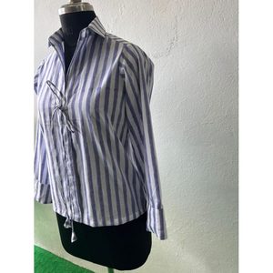 Blusa de Algodón Popelín a Rayas de Manga Larga para Mujer, Corte Holgado, Talla XL, Estilo Casual y Profesional para Oficina, Fiesta, Primavera - Product Image 2