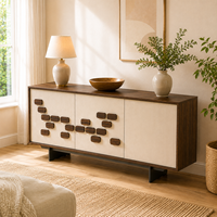 Buffet de salon moderne en bois massif écologique avec portes décoratives incrustées, 4 tiroirs et 4 compartiments