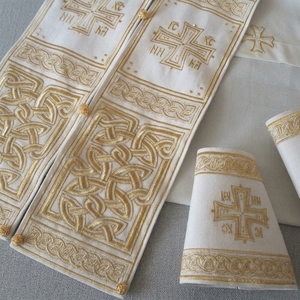 White Orthodox Church Vestments Stole Cuffs Set Gold Bullion Embroidered Clergy Epitrachelion Epimanikia Liturgical Accessory - Product Image 6