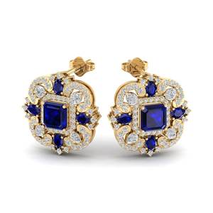 REYES Sparkle Princess Cut 0.88Ct Blue Sapphire Gemstone Stud Earrings in 925 Sterling Silver Moissanite Bridal Gift Jewelry - Product Image 1