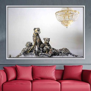 Toile en verre trempé motif guépard abstrait : Impression murale vibrante de léopard, TOILE ENCADRÉE BLANCHE - Product Image 1