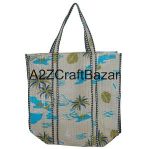 Sac fourre-tout matelassé en coton pour femmes, fabriqué à la main avec un imprimé indien en bloc, pour le shopping, la plage, les voyages et le bureau - Product Image 1
