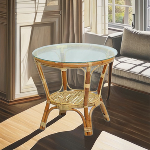 Table basse en rotin minimaliste faite à la main SIENTA, confortable pour la maison, le bureau ou l'entrée - Product Image 4