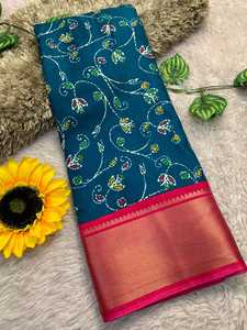 Nouvelle variété fantaisie tendance vêtements ethniques à la mode pur Dola soie Saree Blouse avec Jerqued Butti travail fournisseur de l'Inde - Product Image 4