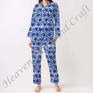 Pyjamas imprimés en blocs de coton pour femmes vêtements de détente printemps/été Floral/personnage/lettre/motif/vacances/motif cocotier - Product Image 6