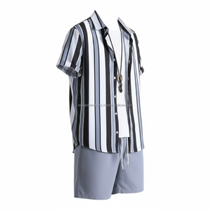 ชุดเซ็ตเสื้อผ้าผู้ชายลายทางสีดำและสีเทาแบบ OEM สั่งทำพิเศษ - ชุดฤดูร้อน 2 ชิ้น - Product Image 4