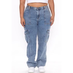 Haute qualité décontracté Street Wear femmes Baggy Jeans taille moyenne Multi poches délavé Denim droit écologique respirant - Product Image 6