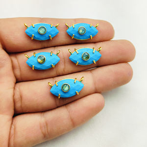 Colgante de Piedra Preciosa Turquesa en Forma de Marquesa, Plata de Ley con Baño de Rodio y Oro Vermeil, Engaste de Doble Piedra con Puntas, Venta al por Mayor - Product Image 3