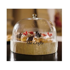 Bandeja de servicio de metal dorado y negro con cúpula Bandeja de postre de forma redonda de alta calidad con cúpula a la venta - Product Image 6