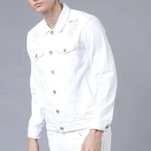 Chaqueta de camionero de mezclilla blanca sólida con estilo para hombre personalizada último diseño 100% algodón abrigo informal para exteriores logotipo personalizado OEM - Product Image 3