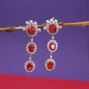 ต่างหูเงิน 925 ประดับพลอยสีแดง ของขวัญแฟชั่นสำหรับผู้หญิง - Product Image 4