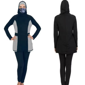 Burkini Hijab uni avec fermeture éclair OEM, grande taille, maillot de bain islamique musulman, couvrant imperméable avec imprimé, style bikini à coupe haute devant - Product Image 2
