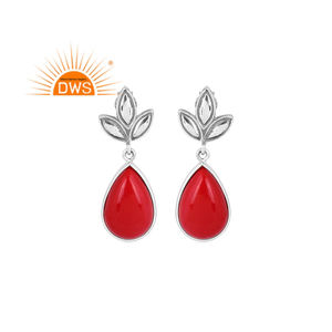 Pendientes colgantes de piedras preciosas cultivadas de Coral de plata de ley oxidada superventas, joyería personalizada para mujer, regalo para ella - Product Image 1