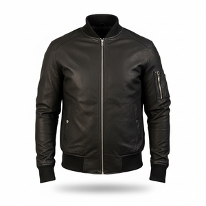 Blouson aviateur en cuir de mouton pleine fleur vintage de luxe fait à la main hommes décontracté motard manteau avant Logo hiver - Product Image 1