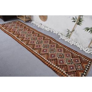 2.6x9.4 ft <b>Rug</b>, <b>Runner</b> Vintage <b>Rug</b>, Brown Kilim Abstract <b>Rug</b> - Product Image 4