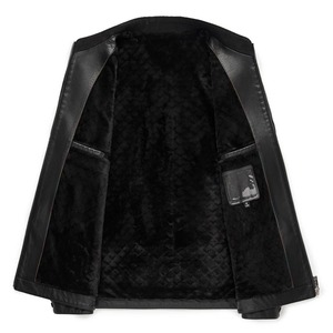 Veste en cuir polaire d'hiver décontractée pour hommes coupe-vent imperméable en fourrure de mouton décoration couleur unie fermeture éclair coton automne imprimé - Product Image 6