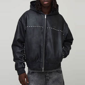 Collection Hiver Veste en Cuir de Vache avec Strass Standard Imperméable Couleur Pure Marque Originale Col Debout Logo Avant - Product Image 1