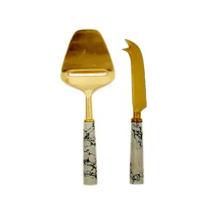 Juego de cuchillos de queso de acero inoxidable antiguo con mango de latón perfecto para utensilios de cocina y uso de vajilla de boda - Product Image 3