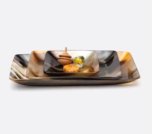 Plateau en corne en plastique rectangulaire fabriqué à la main élégant plateau de service décoratif pour café thé utilisation de table accessoire de cuisine élégant - Product Image 1