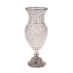 Elegante florero central de boda con cuentas de diamante en metal plateado con acabado elegante, perfecto para una decoración elegante de eventos - Product Image 1