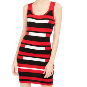 Planet Gold Junior's Red Medium Size Medium Striped <b>Body</b> Con Sweater Dress Printed Technics - Product Image 3