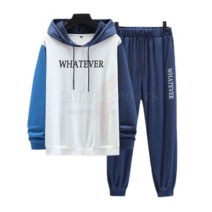 Ensemble de survêtement d'hiver pour homme, conçu sur mesure, respirant, 100 % coton, style hip-hop, 2-en-1, avec sweat à capuche et pantalon légers, couleur unie, OEM - Product Image 1