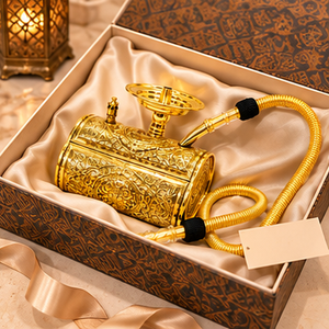 Chicha de table de luxe égyptienne en laiton martelé laqué, design en forme de mini sac à main - Product Image 6