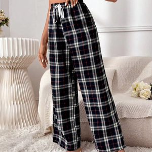 ชุดนอนสำหรับทั้งชายและหญิงกางเกงผ้าสักหลาดอ่อนลายตารางหมากรุก - Product Image 4