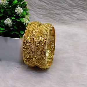 One Gram 24K <b>Gold</b> Plated Trendy Flower Design Adjustable 2-Piece Women's Bangles Set - Product Image 2