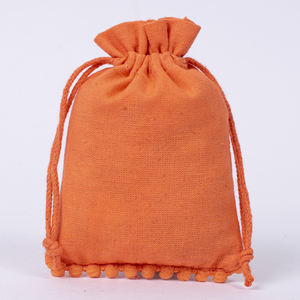 Pochette d'emballage de bijoux collier en coton avec logo personnalisé Sac indien à cordon orange fait à la main réutilisable vente en gros - Product Image 3