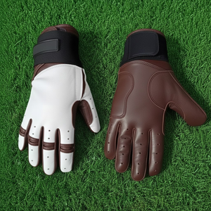 Gants de frappe de baseball ambidextres en cuir de cabretta blanc beige, fermeture à boucle et crochet, manchette longue, soutien du poignet, pour hommes, doux - Product Image 2