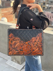 Artisan Crafted Premium Cowhide Fur Leather Soft Handle <b>Tote</b> <b>Bag</b> Back Double Pocket Handcrafted Spacious Stylish Shoulder <b>Bag</b> - Product Image 3