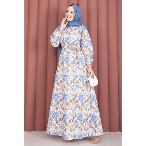 Vestido de Ganchillo con Estampado Floral Índigo, Cinturón, Elegante y Discreto, Ropa Casual para Oficina, para Salidas Nocturnas, Transpirable, con Recortes - Product Image 3