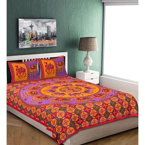 Red Kantha Hand Work 240 TC 100% Cotton Double Bed <b>Sheet</b> Set 2 Pillow Covers <b>King</b> <b>Size</b> Fitted <b>Sheets</b> for Home Use (AKDB1005) - Product Image 1