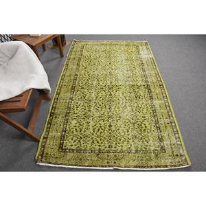 Alfombra de lana tradicional Vintage de 4,1x6,7 pies, patrón de retazos verde y marrón para decoraciones de sala de estar, alfombra con respaldo de látex - Product Image 1