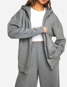 Proveedor de sudaderas con capucha de mujer de forro polar de gimnasio con estampado personalizado Sudadera con capucha de talla grande con cremallera completa con dos bolsillos - Product Image 4