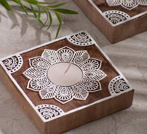 ที่วางเทียนทีไลท์ทำจากไม้ธรรมชาติสำหรับสปาและพื้นที่ทำสมาธิของตกแต่งเทศกาลคริสต์มาสที่วางเทียนทีไลท์ทำจากไม้ตามสั่ง - Product Image 2