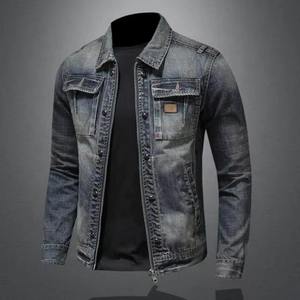 Custom Printed <b>Men</b> Denim Jacket Factory Made No Hood Letter Print <b>Jeans</b> Jacket OEM - Product Image 1