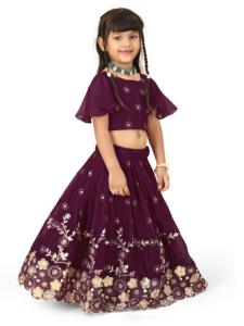 Shoryam Fashion - Lehenga Choli Largo con Bordado Floral Morado Estilo Zara para Niñas, Ropa India Elegante para Fiestas con Borde Festoneado - Product Image 2