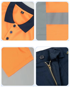 Combinaison d'été pour homme pour ouvrier de la construction Polo de sécurité à séchage rapide Pantalon avec rayures réfléchissantes Vêtements de travail antistatiques haute visibilité - Product Image 2