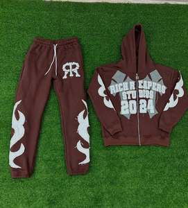 Sweatshirts à capuche personnalisés pour femmes Y2k Streetwear Distressed Hoodies Ensemble de sweats à capuche en coton épais brodé avec patch lavé - Product Image 6